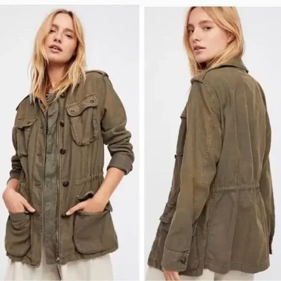 Free People Utility Cargo Jacket in Olive Green Size Small - Picture 4 of 12
